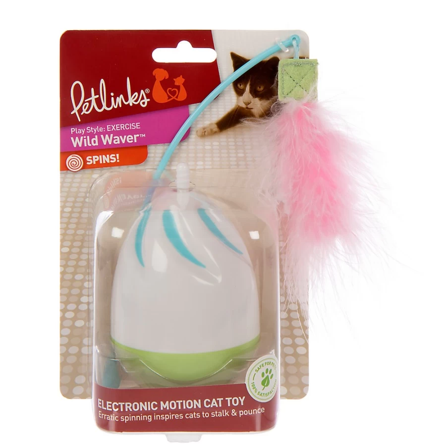PetSmart Electronic Cat Toy with Feather & Ribbon - Interactive Erratic Motion Wand for Playful Cats