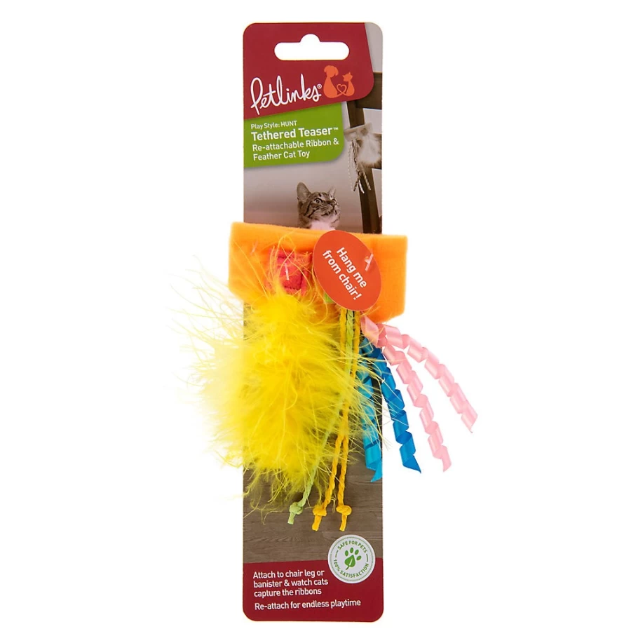 PetSmart Reattachable Ribbon Feather Cat Toy - Interactive Tethered Teaser for Playful Cats