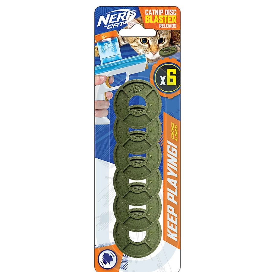 PetSmart Nerf Dog Catnip Disc Blaster Refills - 6 Pack Cat Toy Discs for Play & Training