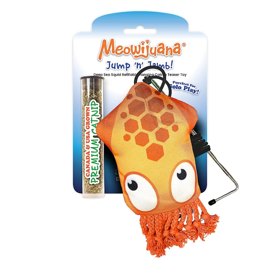 PetSmart Meowijuana Deep Sea Squid Refillable Catnip Cat Toy - Jump 'n' Jamb Door Hanging Plaything