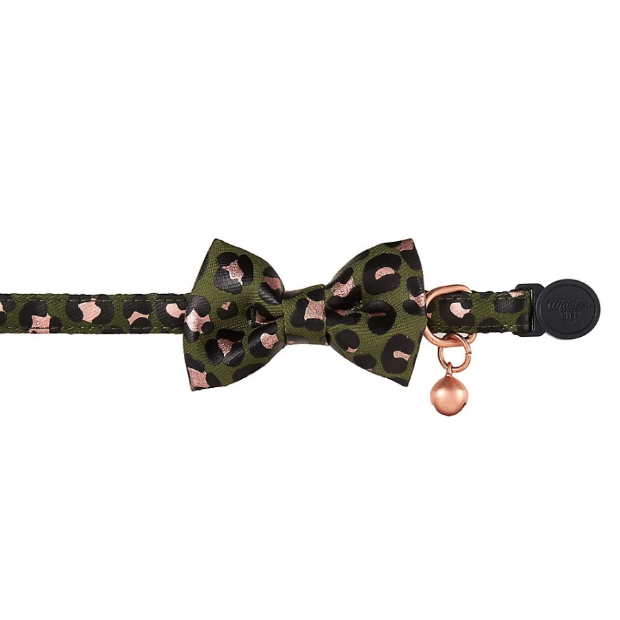 PetSmart Whisker City Easy Release Cat Collar - Green & Pink Leopard Print with Bow