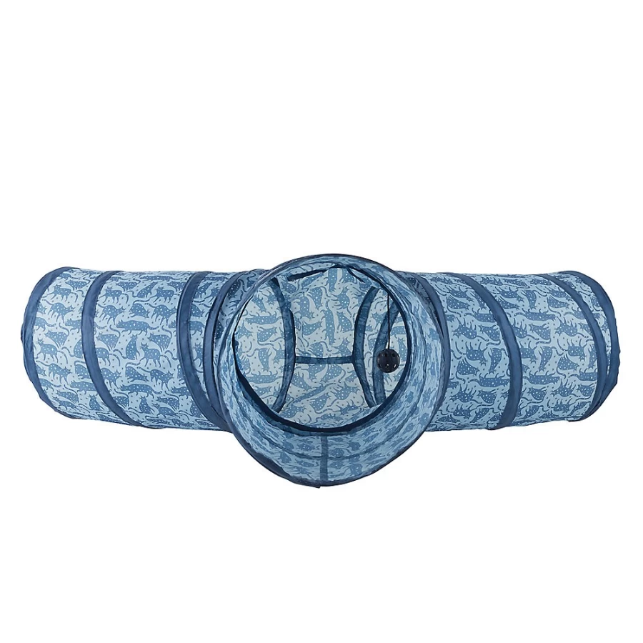 PetSmart Whisker City Blue Cat Tunnel Toy - Interactive Pop-Up Tri-Tunnel for Cats