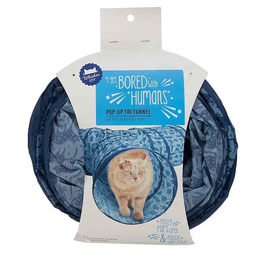 PetSmart Whisker City Blue Cat Tunnel Toy - Interactive Pop-Up Tri-Tunnel for Cats