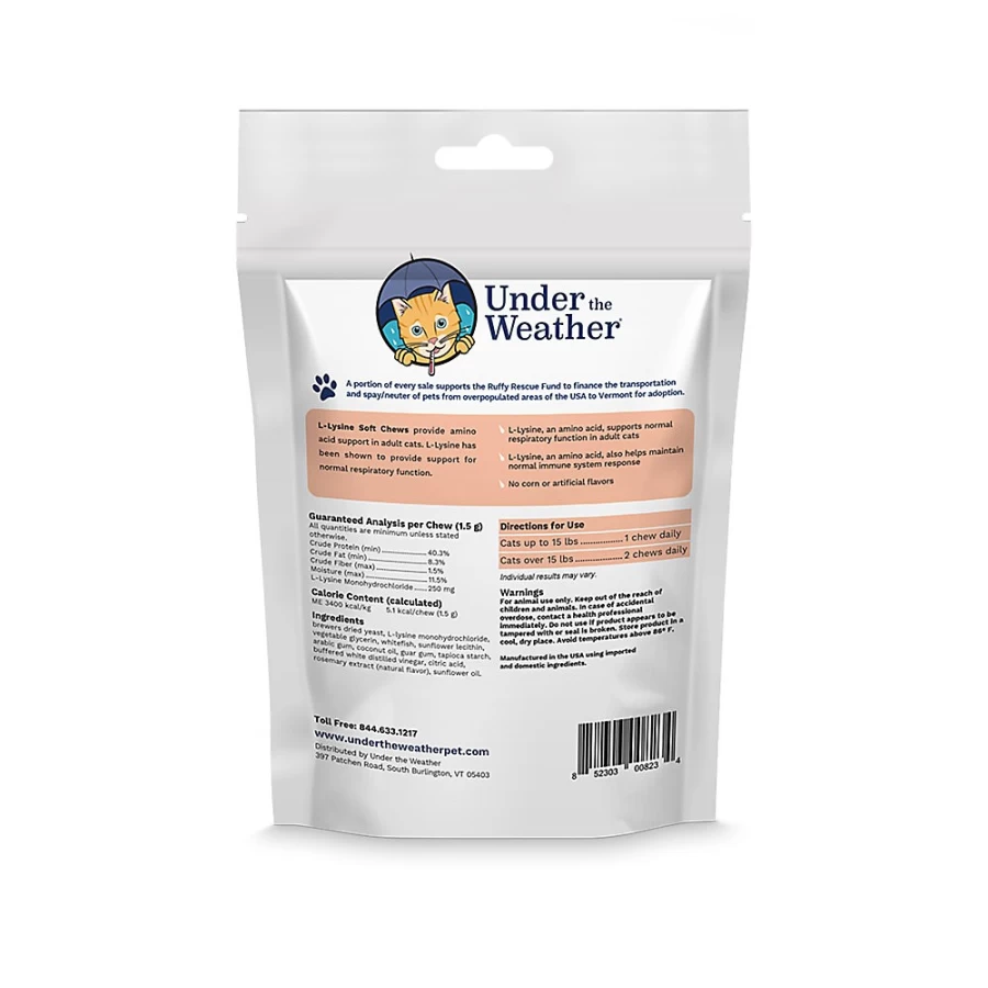 PetSmart Under the Weather L-Lysine Immune Support Soft Chews for Cats, 60 Count – Tasty Supplement for Feline Health