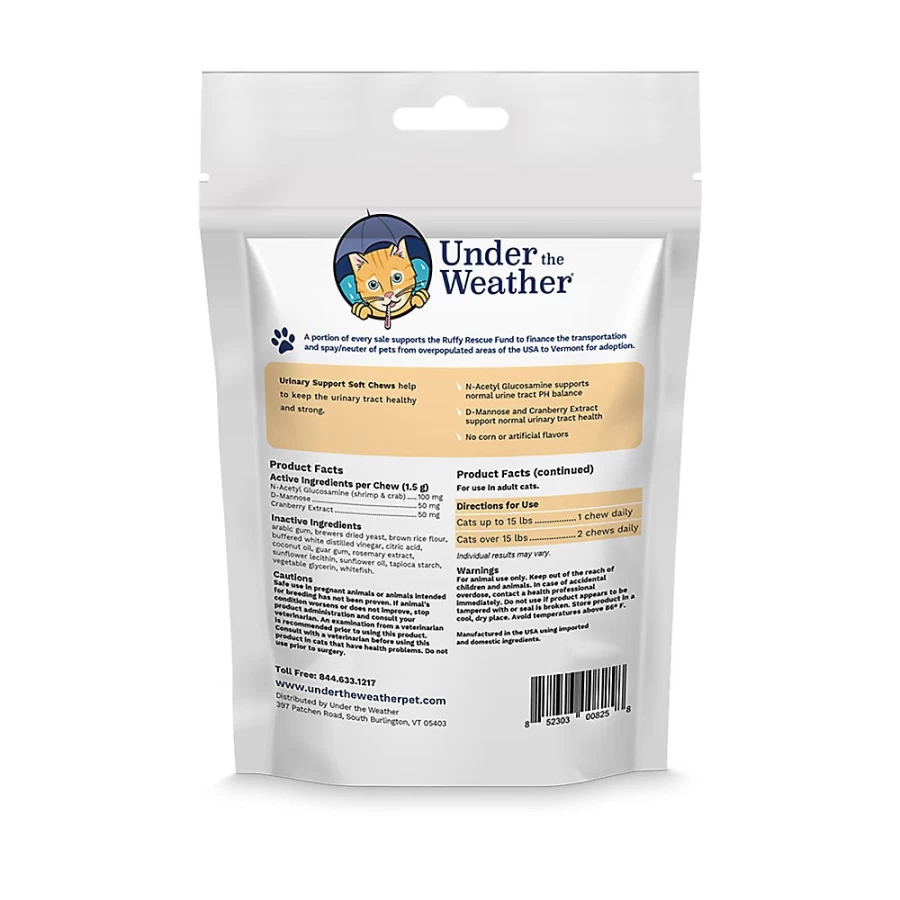 PetSmart Under the Weather Urinary Tract Support Soft Chews for Cats - 60 Count Cat Supplement for Urinary Health