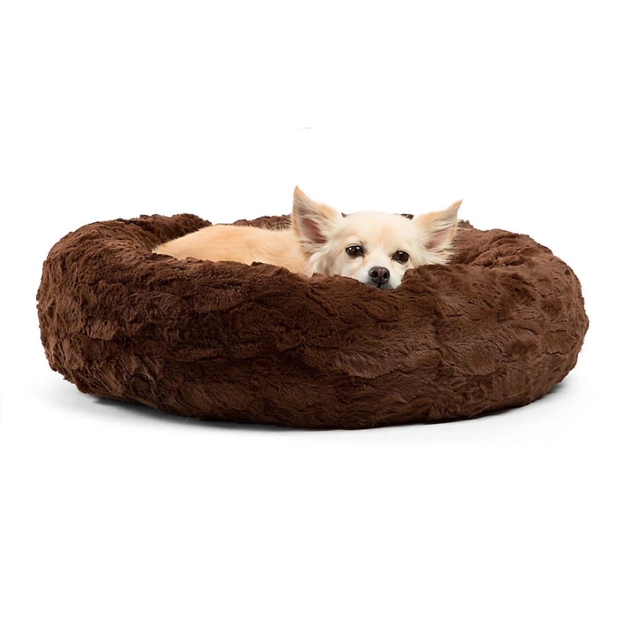 PetSmart Sheri Best Friends Calming Luxe Fur Donut Cat & Dog Bed for Anxiety Relief