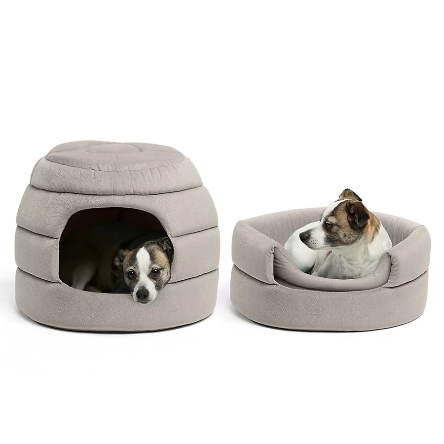 PetSmart Best Friends by Sheri 2-in-1 Honeycomb Hut & Bolster Cat Dog Bed - Cozy Covered Pet Bed for Cats and Dogs