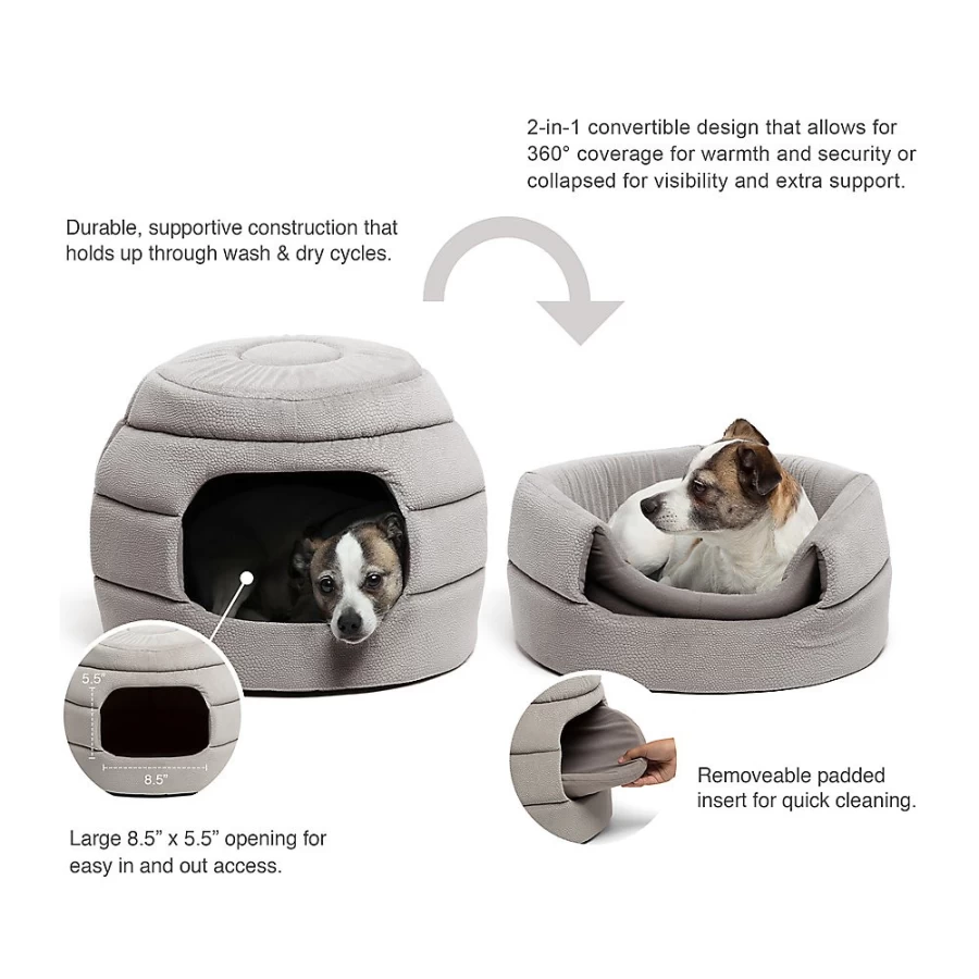 PetSmart Best Friends by Sheri 2-in-1 Honeycomb Hut & Bolster Cat Dog Bed - Cozy Covered Pet Bed for Cats and Dogs