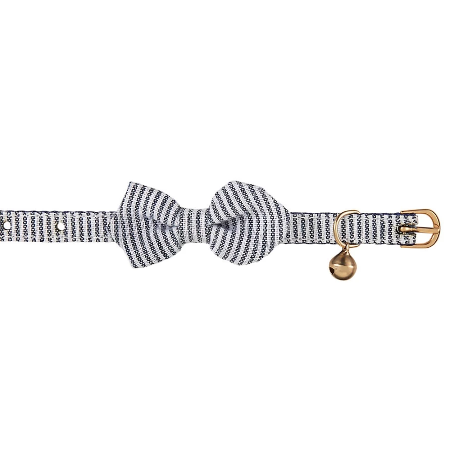 PetSmart Whisker City Easy Release Kitten Collar - Navy Pinstripe Bow Tie Cat Collar for Safety & Style