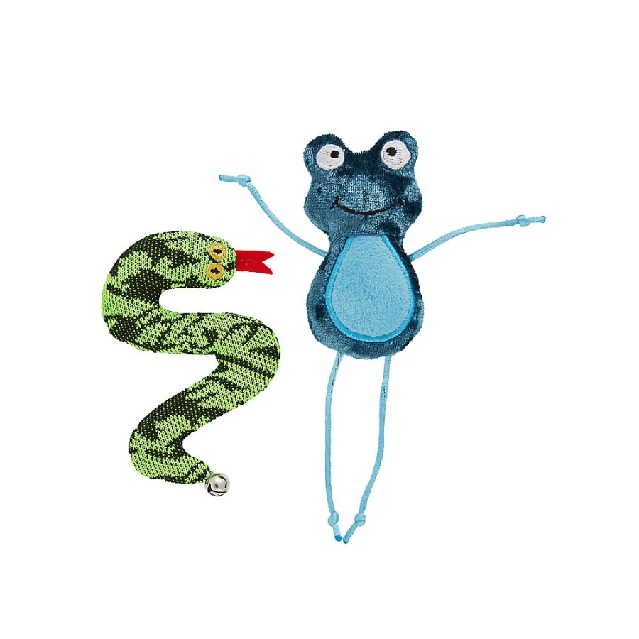 PetSmart Whisker City 2-Pack Plush Frog & Snake Cat Toys for Play and Cuddling
