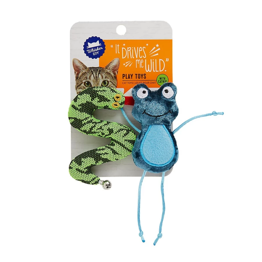 PetSmart Whisker City Plush Cat Toys - Frog & Snake 2-Pack for Play & Cuddling