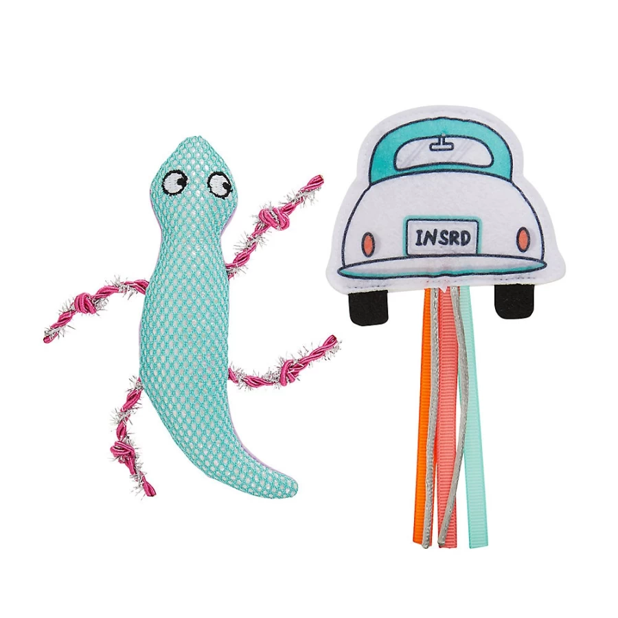 PetSmart Whisker City 2-Pack Plush Lizard & Car Interactive Cat Toys for Play