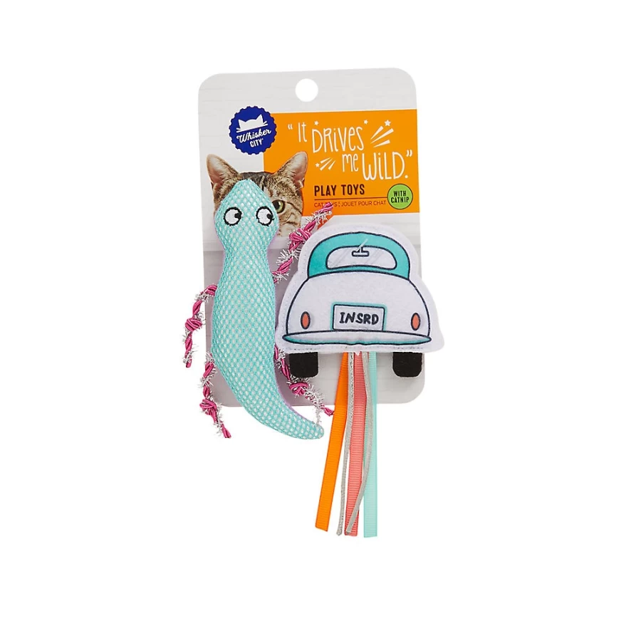 PetSmart Whisker City 2-Pack Plush Lizard & Car Interactive Cat Toys for Play