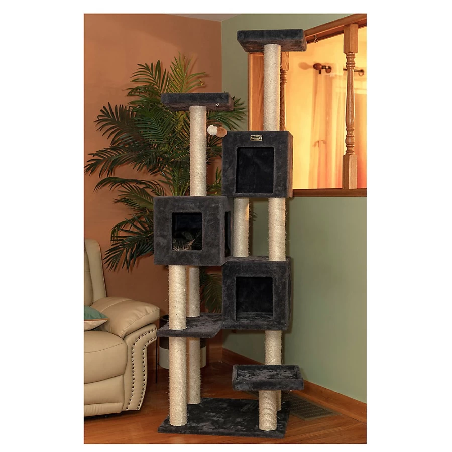 PetSmart Armarkat 80-inch Dark Gray Wooden Cat Tower with Condos for Multiple Cats