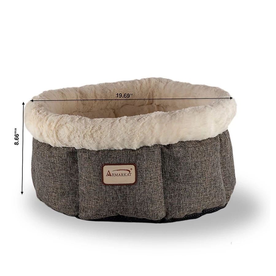 PetSmart Armarkat Plush Beige & Gray Cat Bed - Soft Cozy Pet Bed for Cats