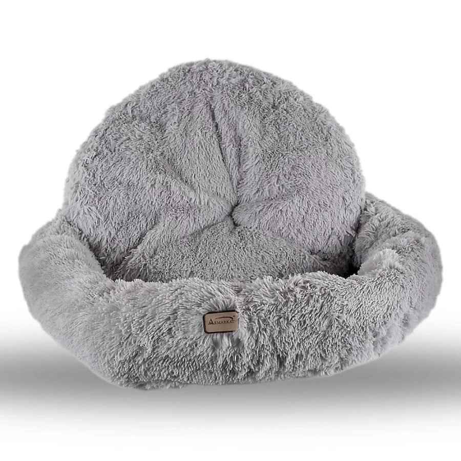 PetSmart Armarkat Extra Large Round Fluffy Gray Cat Bed for Comfortable Sleep