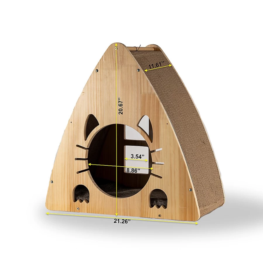 PetSmart Armarkat 22-inch Solid Wood Triangular Cat Condo - Natural Real Wood Cat Tree for Indoor Cats