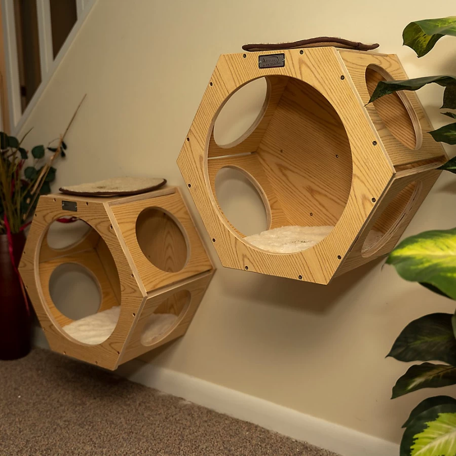 PetSmart Armarkat Set of 2 Natural Wood Wall-Mounted Cat Perches for Climbing and Play