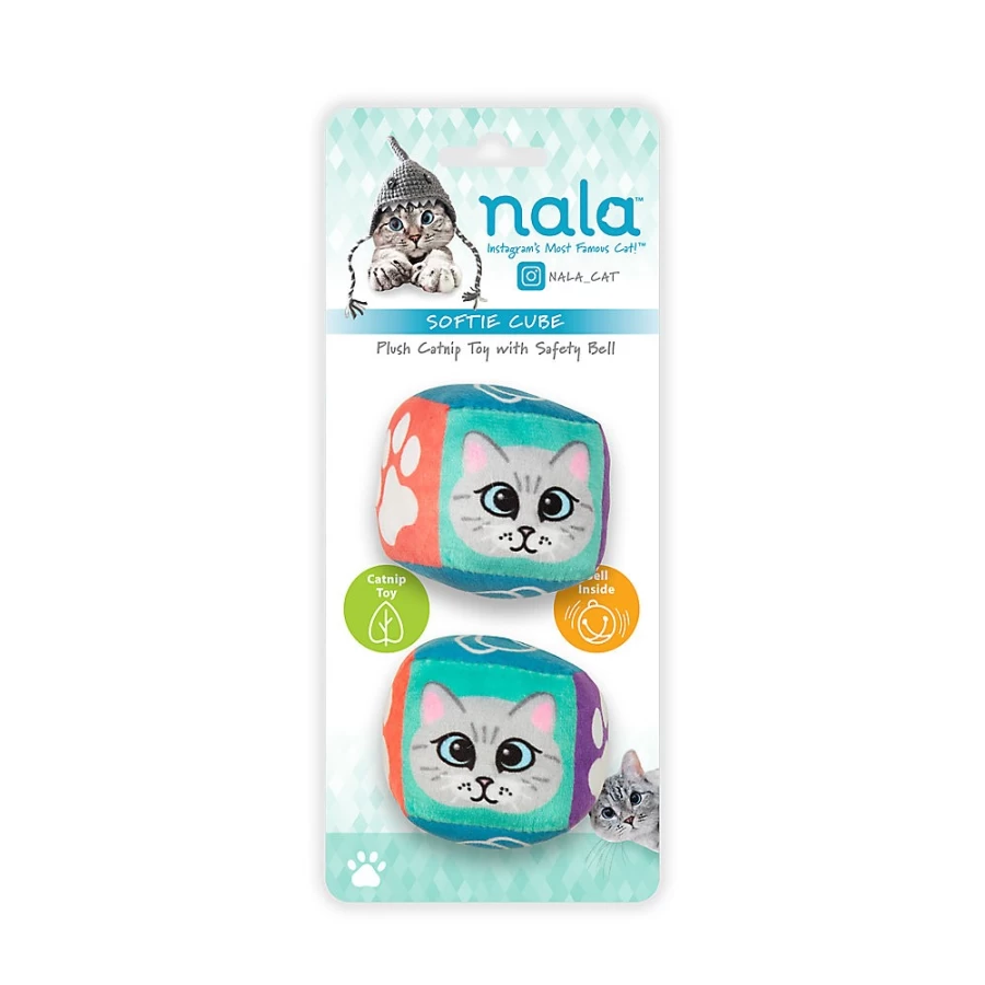 PetSmart Nala Cat Plush Toy with Catnip & Safety Bell - Soft Cube for Cats, 2-Pack Kitty Play Set