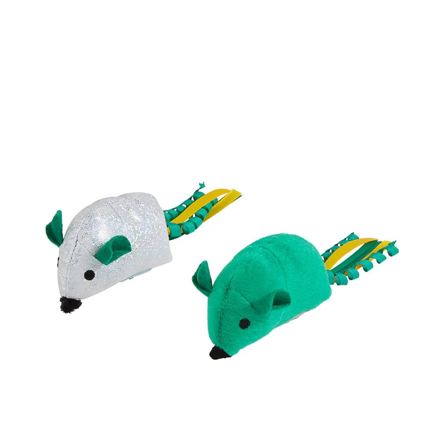 PetSmart Whisker City Green & White Mice Cat Toys - 2 Pack Interactive Play for Cats