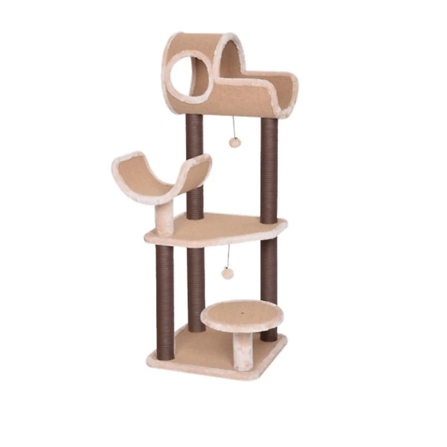 PetSmart 50-inch 5-Tier Interactive Cat Tree Tower with Perches, Scratching Posts & Toys, Beige Feline Furniture for Indoor Cats