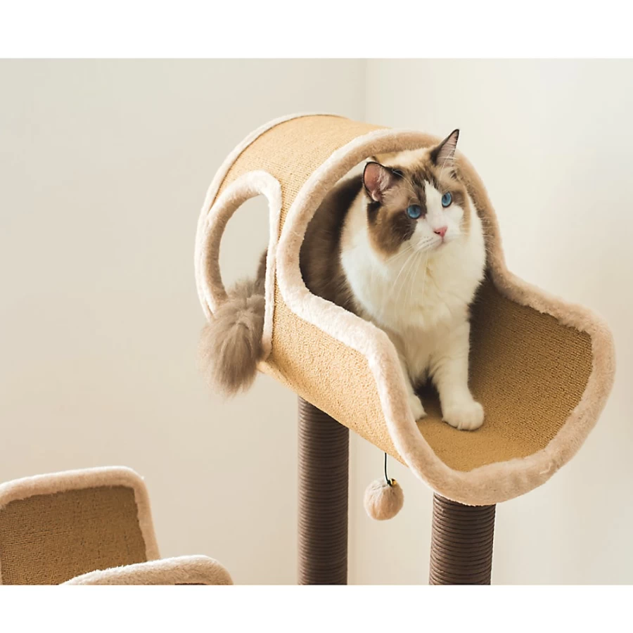 PetSmart 50-inch 5-Tier Interactive Cat Tree Tower with Perches, Scratching Posts & Toys, Beige Feline Furniture for Indoor Cats
