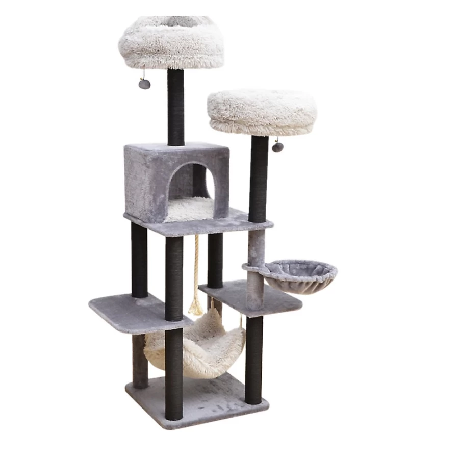 PetSmart Catry 63-inch 7-Level Multi-Activity Cat Tree with Scratching Posts - Gray & Black for Large Cats