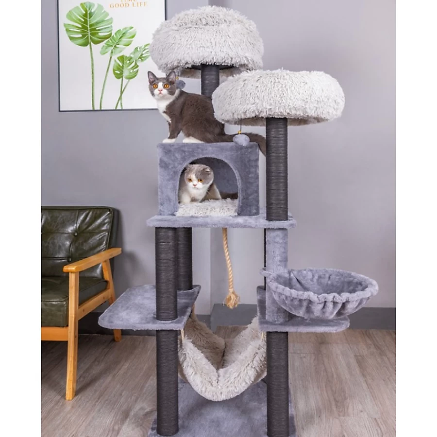 PetSmart Catry 63-inch 7-Level Multi-Activity Cat Tree with Scratching Posts - Gray & Black for Large Cats