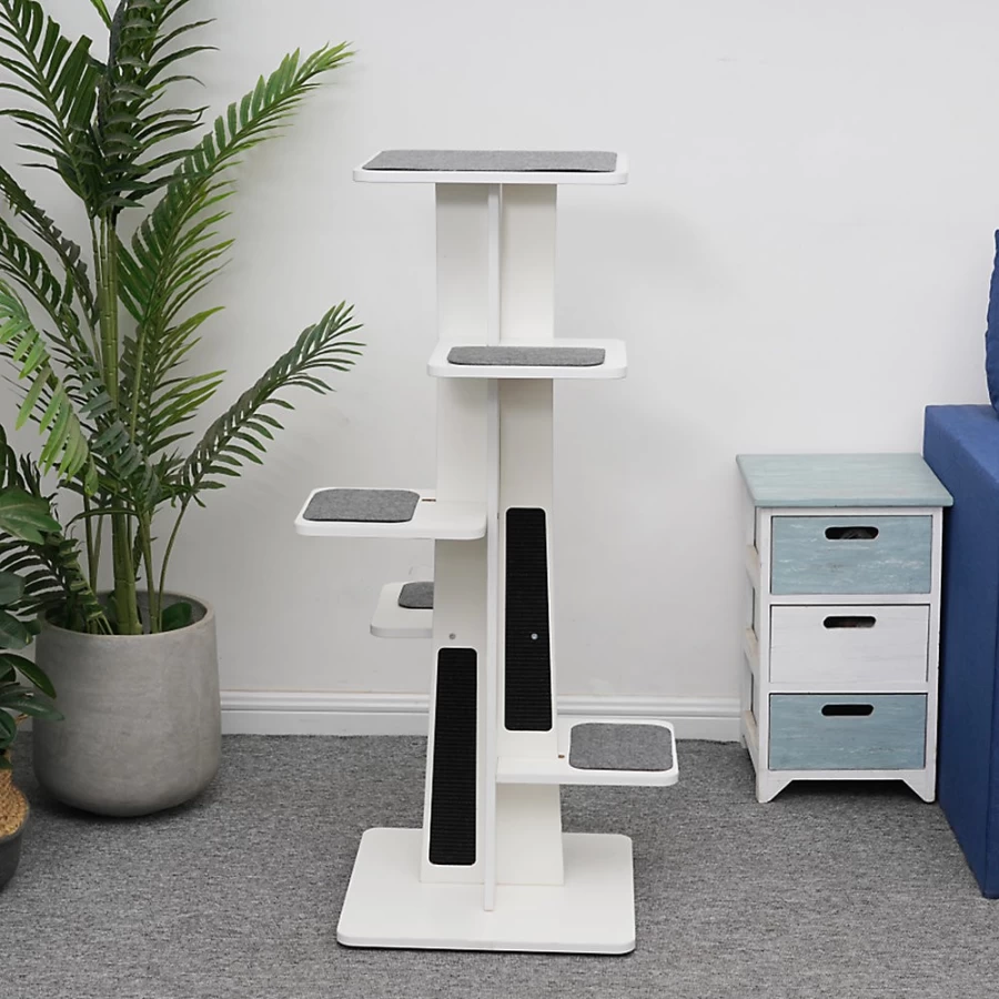 PetSmart 45-inch Modern 6-Level Cat Tree Tower for Indoor Cats, White & Grey - PetPals Collection