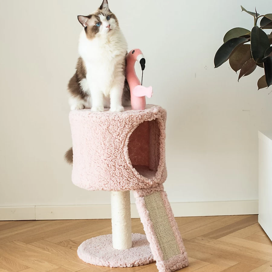PetSmart Pink Flamingo Cat Condo with Scratching Post - 29-Inch Tall Cat Tree for Indoor Cats