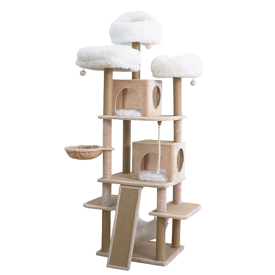 PetSmart Catry 75-inch Cream Beige Castle Cat Tower with Multi-Activity Features for Cats