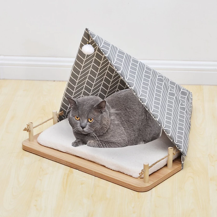 PetSmart Grey Cat Bed - Cozy Camping Ground PetPals Design for Indoor Comfort