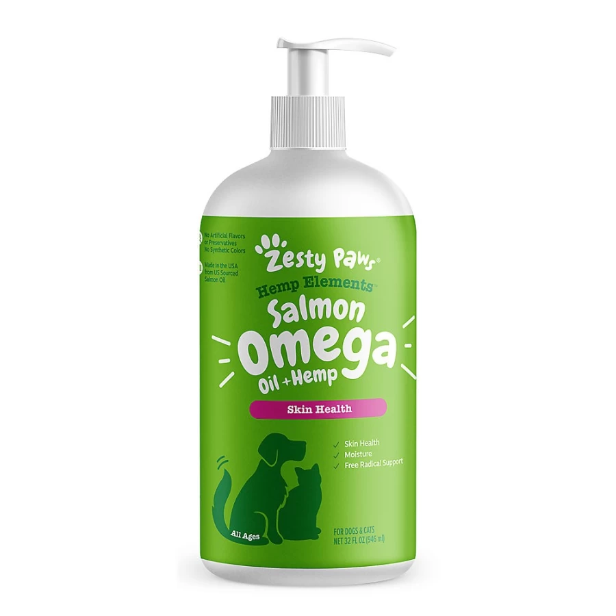 PetSmart Zesty Paws Hemp Elements Salmon Omega Oil for Dogs - 32 oz Liquid Supplement for Skin & Coat Health
