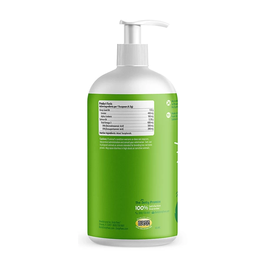 PetSmart Zesty Paws Hemp Elements Salmon Omega Oil for Dogs - 32 oz Liquid Supplement for Skin & Coat Health