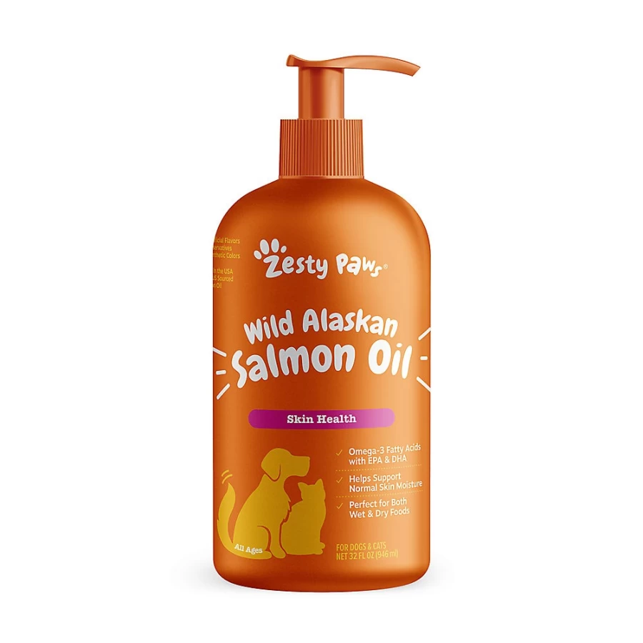 PetSmart Zesty Paws Wild Caught Alaskan Salmon Oil for Dogs - Omega 3 EPA DHA Supplement for Skin & Coat Health - 32 oz Liquid Fish Oil
