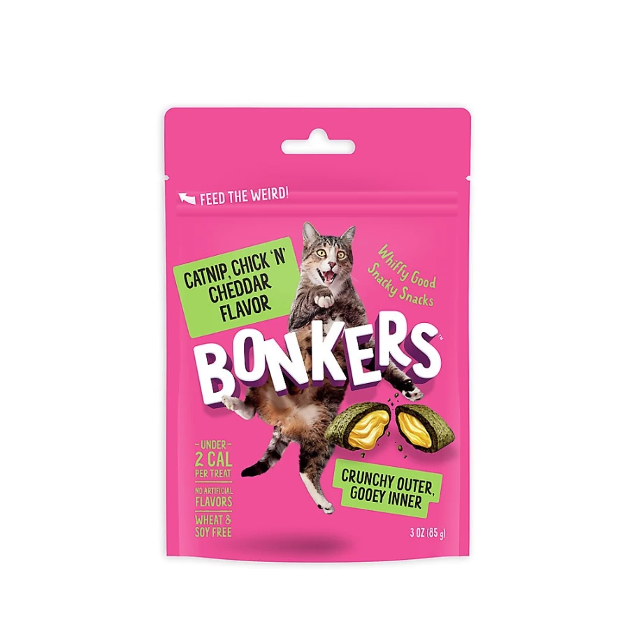 "PetSmart Bonkers Crunchy Cat Treats with Catnip & Chick 'N' Cheddar Flavor - Irresistible Feline Snacks"