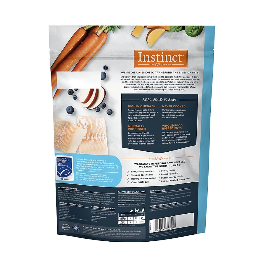 PetSmart Instinct Raw Bites Frozen Cat Food - Wild Caught Alaskan Pollock Recipe for Adult Cats