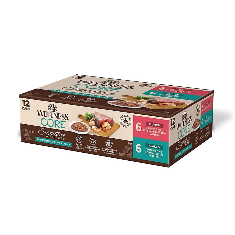 PetSmart Wellness CORE Signature Selects Seafood Variety Pack - 12 Count Grain-Free Cat Food Pouches