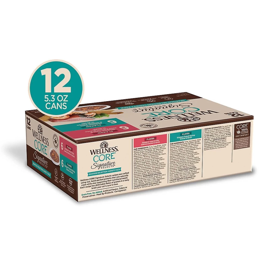 PetSmart Wellness CORE Signature Selects Seafood Variety Pack - 12 Count Grain-Free Cat Food Pouches