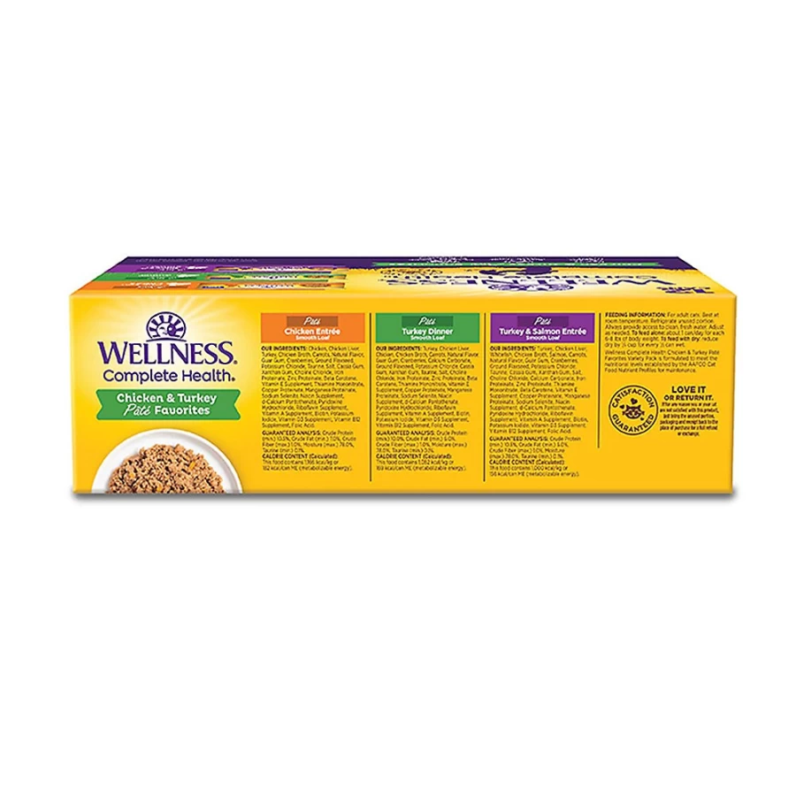 PetSmart Wellness Complete Health Grain-Free Wet Cat Food Pate Variety Pack, 12 Cans, Natural Recipes for Adult Cats