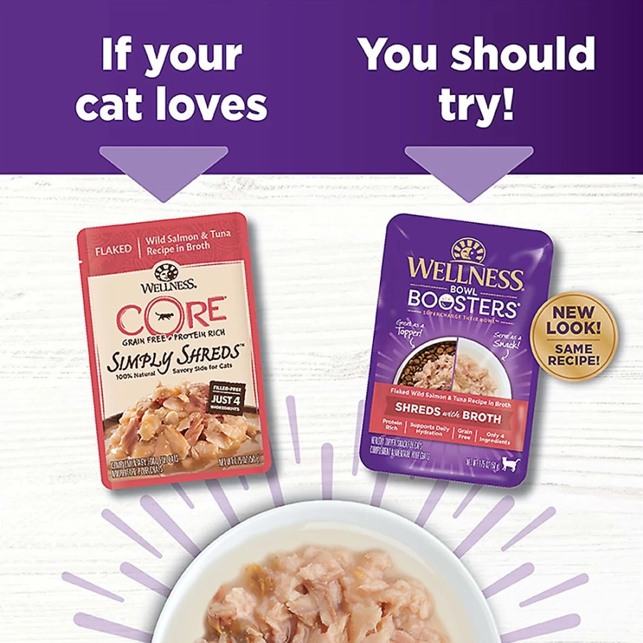 PetSmart Grain-Free Wellness Bowl Boosters Simply Shreds Cat Food Topper - Salmon & Tuna Recipe for All Life Stages