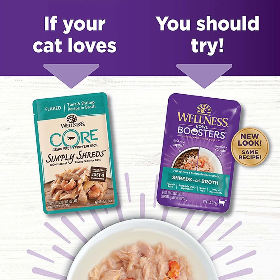 PetSmart Grain-Free Wellness Bowl Boosters Cat Food Topper - High Protein Broth Shreds, 1.75 oz